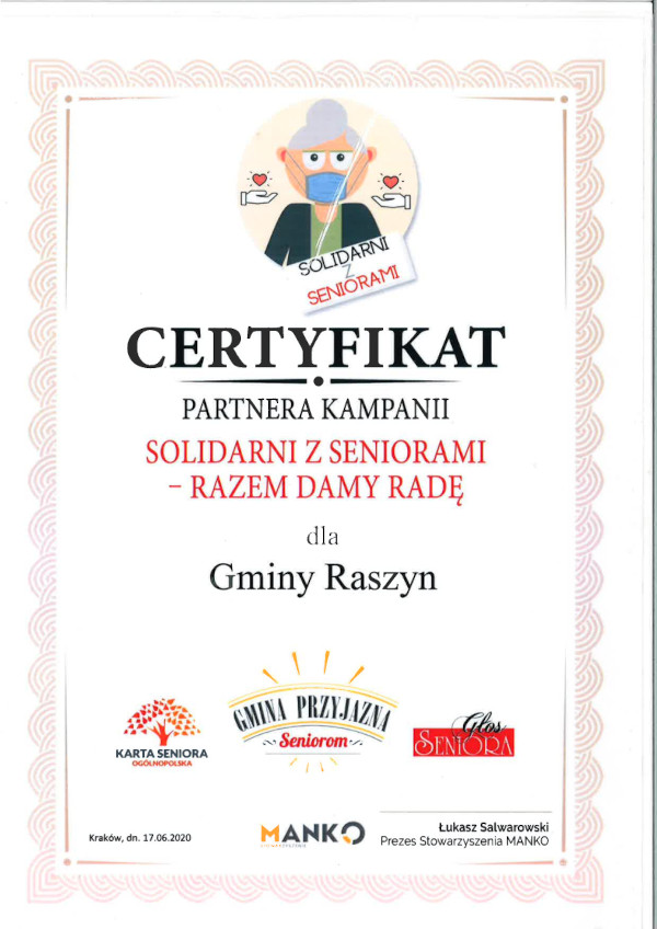 Certyfikat Solidarni z Seniorami