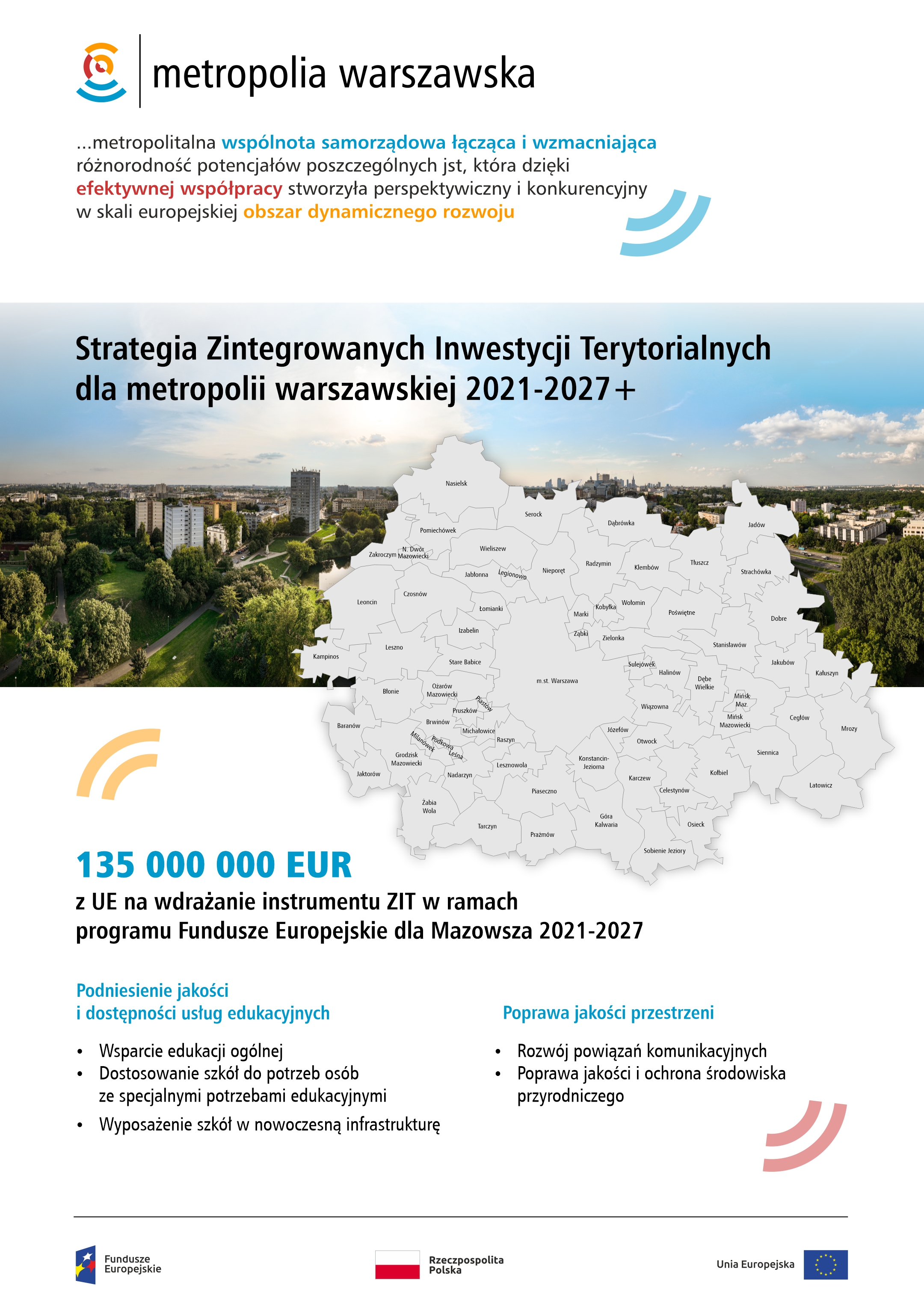 Plakat: Trwają konsultacje Strategii Zintegrowanych Inwestycji Terytorialnych dla metropolii warszawskiej 2021-2027+