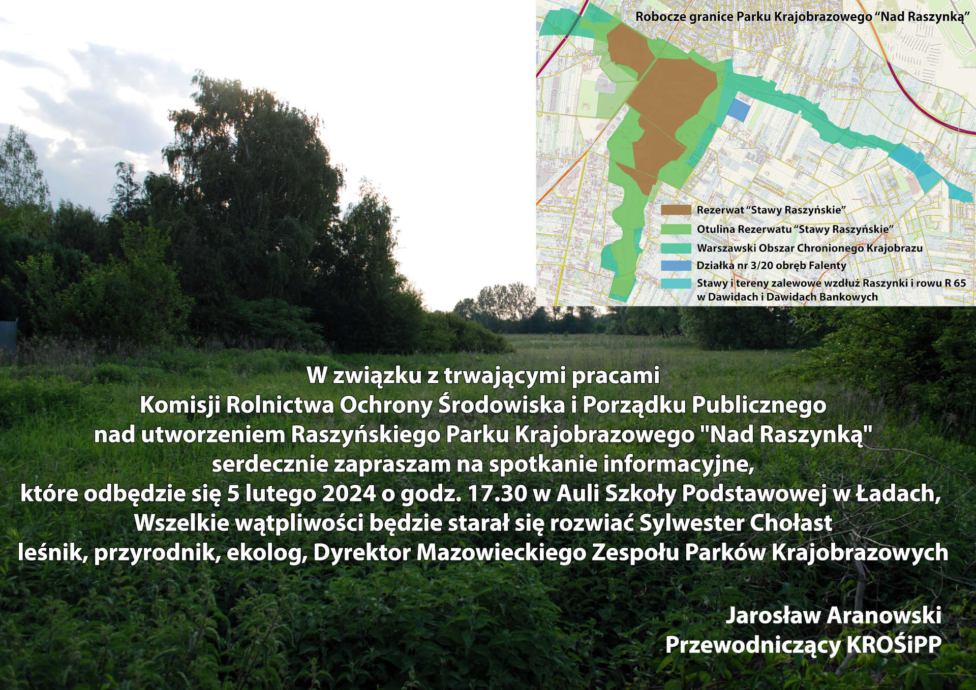 Plakat: utworzenie Raszyńskiego Parku Krajobrazowego "Nad Raszynką"