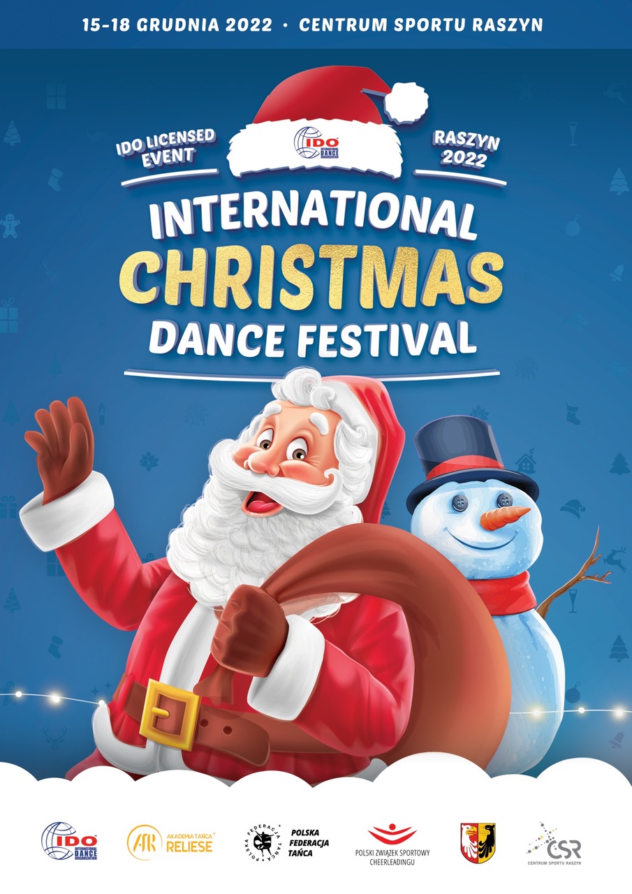 Plakat:  Międzynarodowy Festiwal Tańca Bożonarodzeniowego kiedy 15-18.12 CSR