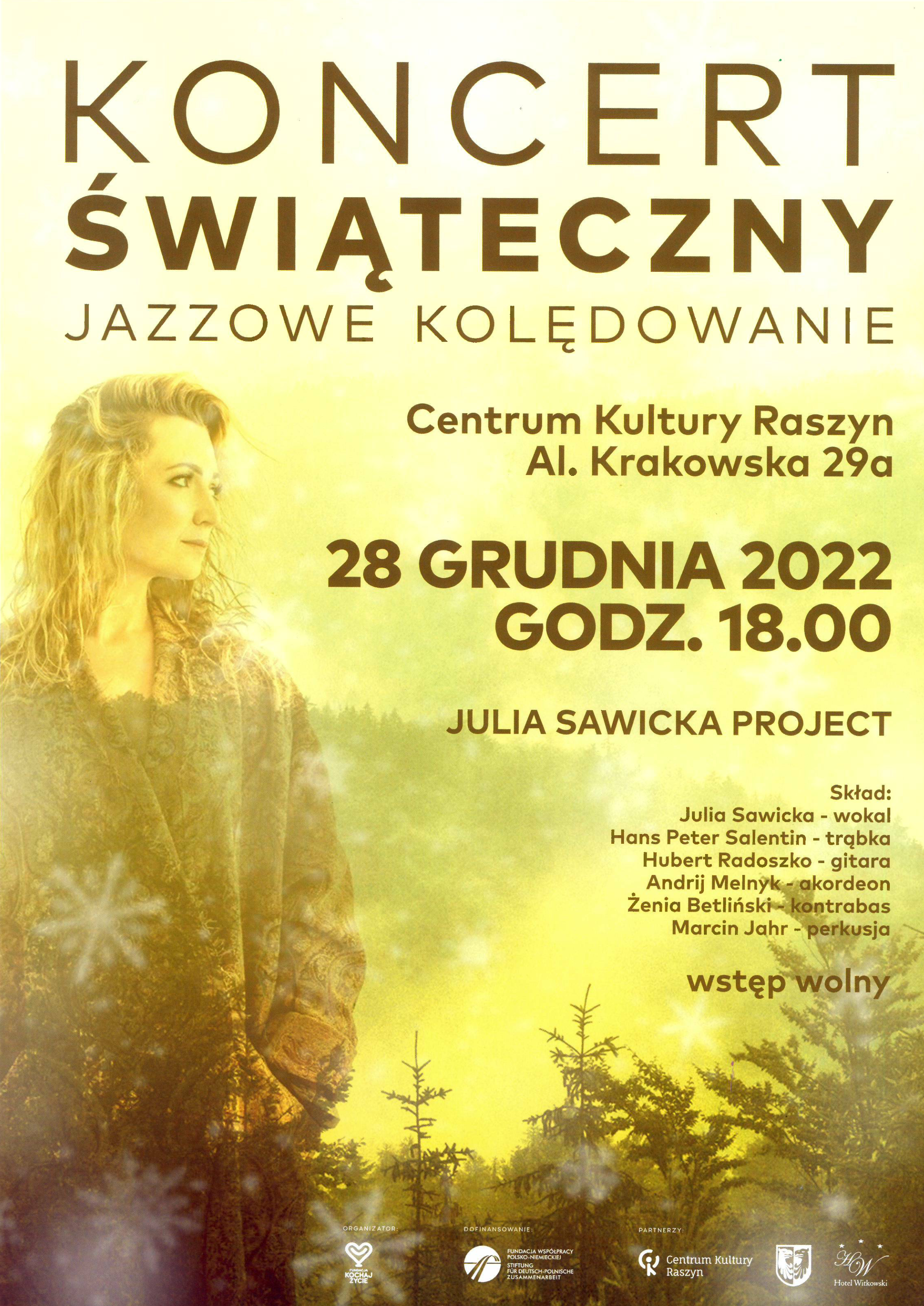 Plakat: Koncert Świąteczny Jazzowe Kolędowanie godz. 18:00