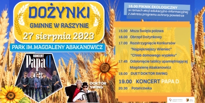 Plakat: Centrum Kultury Raszyn oraz Urząd Gminy Raszyn zapraszają na Dożynki Gminne 2023! 