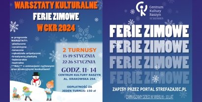 Plakat: Warsztaty kulturalne "FERIE ZIMOWE W CKR 2024"