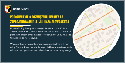 Porozumienie o rozwiązaniu umowy na zaprojektowanie, ulicy Juliusza Słowackiego w Raszynie