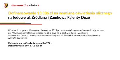 Dofinansowanie na wymianę oświetlenia ulicznego na ledowe - Falenty Duże