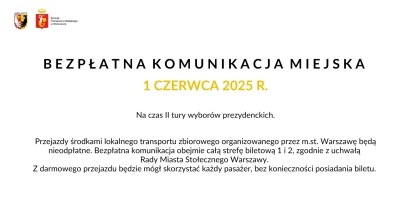 Wybory 2025 - bezpłatna komunikacja miejska i kolejowa!