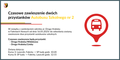 Czasowe zawieszenie dwóch przystanków autobusu szkolnego nr2
