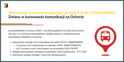 Wyłączenie ruchu tramwajowego do pętli P+R AL. KRAKOWSKA