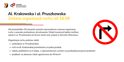 Czasowa organizacja ruchu u zbiegu Al. Krakowskiej z ul. Pruszkowską