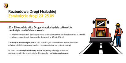 Od 23 do 25 września ulica Droga Hrabska zostanie całkowicie zamknięta