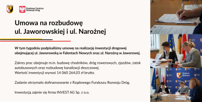 Umowa na realizację inwestycji drogowej na ul. Jaworowskiej i ul. Narożnej podpisana