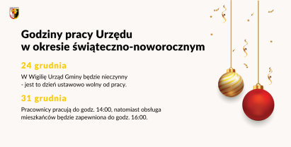 Praca Urzędu w okresie świąteczno-noworocznym 