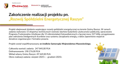 Zakończenie realizacji zadania pn. „Rozwój Spółdzielni Energetycznej Raszyn”