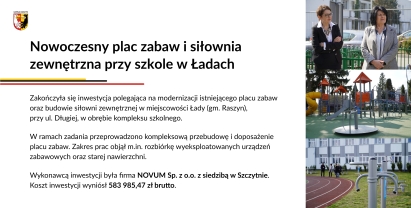 Nowoczesny plac zabaw i siłownia zewnętrzna przy szkole w Ładach oddane do użytku