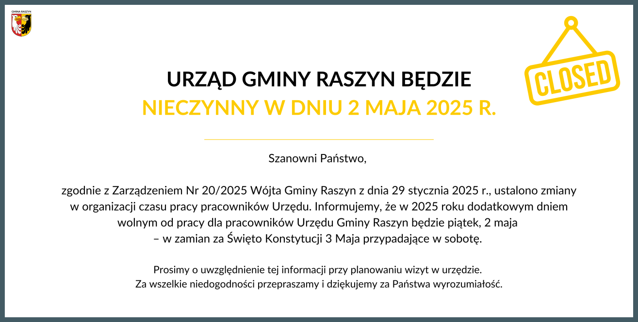 2 maja 2025 - Urząd Gminy Raszyn - Nieczynny