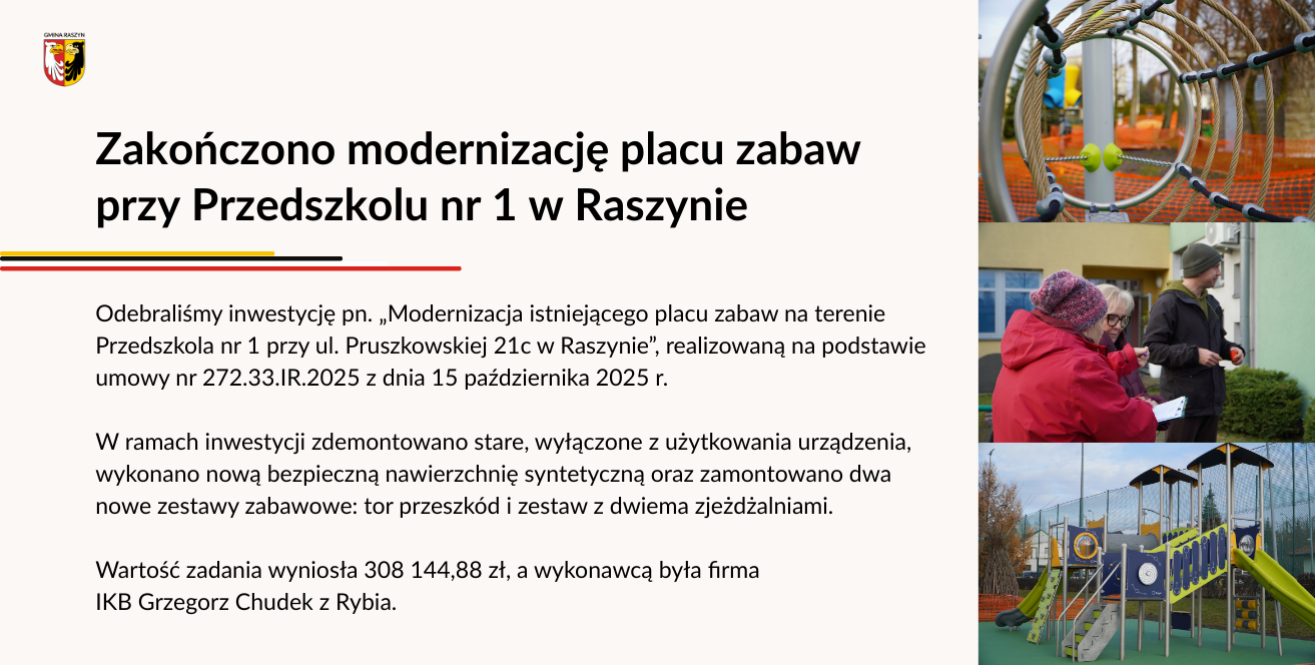 Zakończono modernizację placu zabaw przy Przedszkolu nr 1 w Raszynie