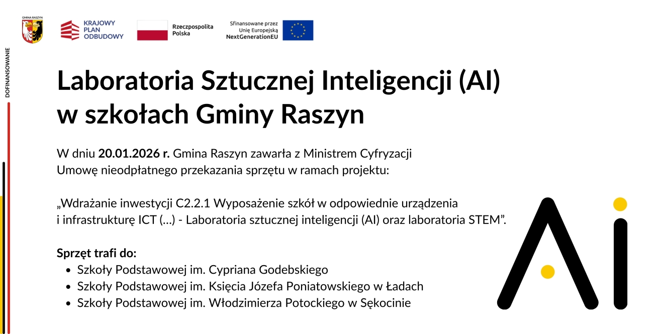 Gmina Raszyn zawarła umowę na doposażenie szkół w laboratoria sztucznej inteligencji (AI)
