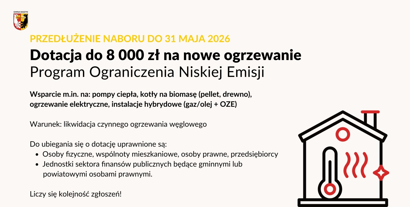 Program Ograniczania Niskiej Emisji - nabór wniosków  o przyznanie dotacji celowej do trwałej zmiany sposobu ogrzewania na ekologiczne 