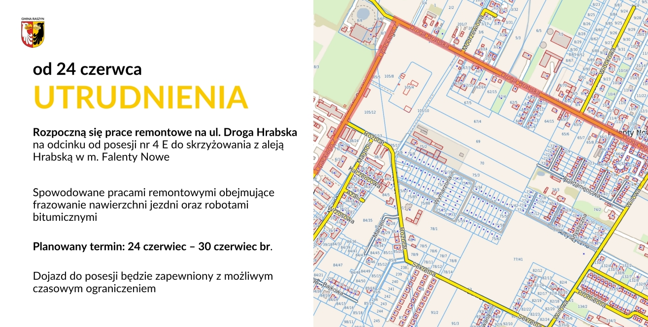 Utrudnienia w ruchu - Droga Hrabska w Falentach Nowych