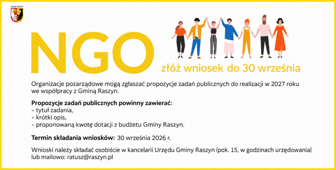 Organizacje pozarządowe – złóżcie wnioski do budżetu Gminy Raszyn na 2027 rok