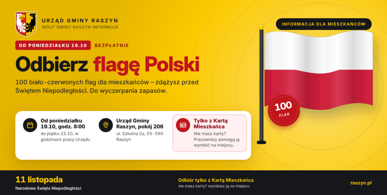 Bezpłatne flagi Polski dla mieszkańców – odbiór od poniedziałku 19 października