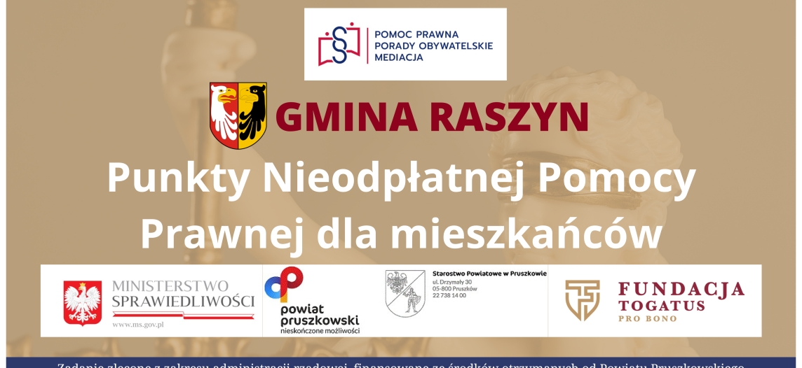 Plakat: Nieodpłatna Pomoc Prawna dla mieszkańców Gminy Raszyn