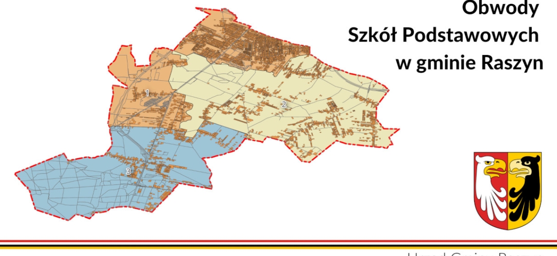 Plakat: Obwody Szkół Podstawowych w gminie Raszyn