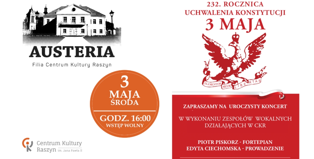 Plakat: Uroczysty Koncert w wykonaniu zespołów wokalnych działających w CKR