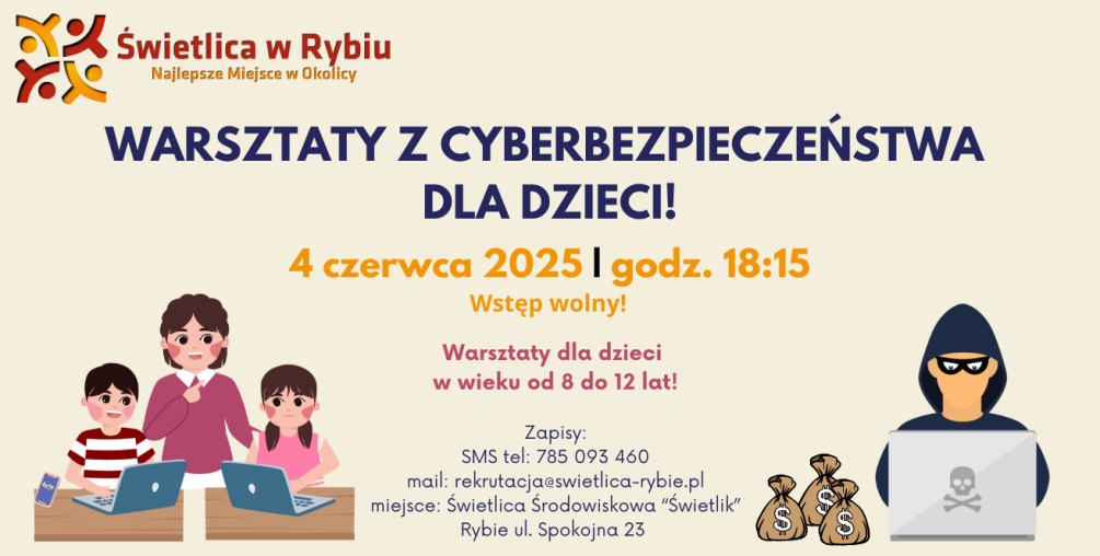 Bezpłatne warsztaty edukacyjne dla dzieci w wieku 8–12 lat poświęcone tematyce cyberbezpieczeństwa.