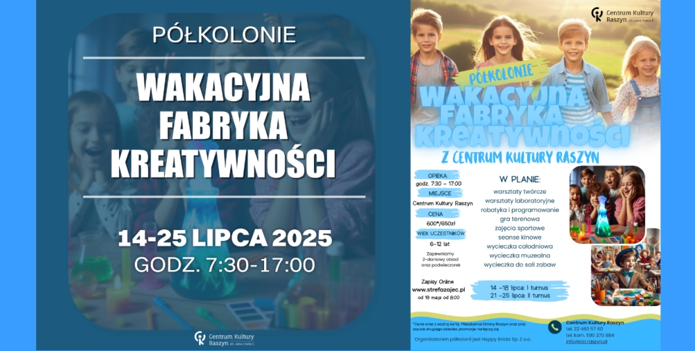 Półkolonie WAKACYJNA FABRYKA KREATYWNOŚCI z CKR 2025