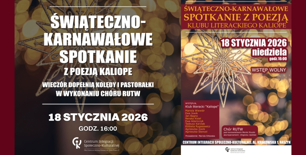 Klimatyczny wieczór poetycki Klubu Literackiego KALIOPE  - świąteczno-karnawałowe spotkanie z poezją 