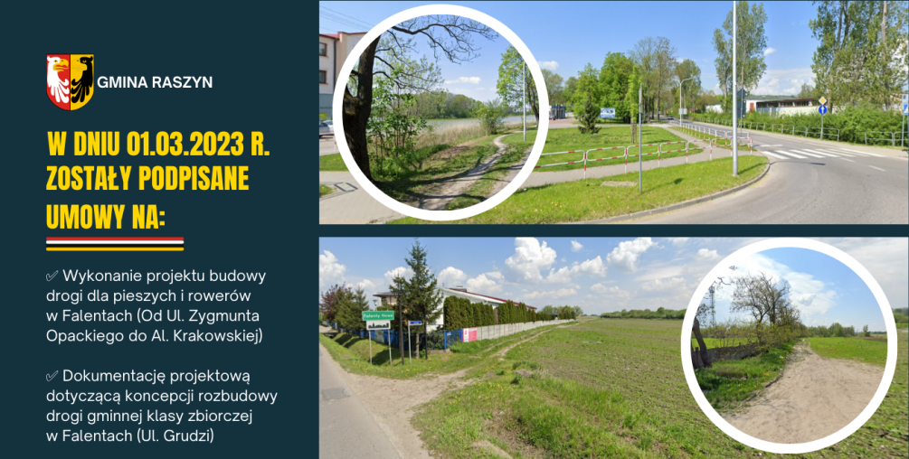 Plakat: Budowa drogi dla pieszych i rowerów oraz rozbudowa drogi gminnej w miejscowości Falenty