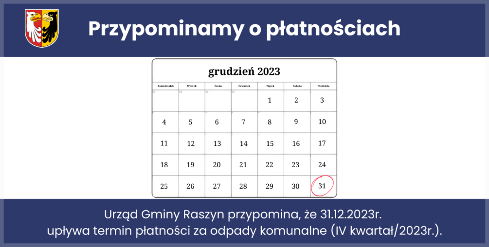 Plakat; Przypominamy o płatnościach za odpady komunalne