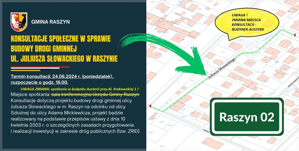 Konsultacje społeczne w sprawie rozbudowy drogi gminnej ul. Juliusz Słowackiego w Raszynie