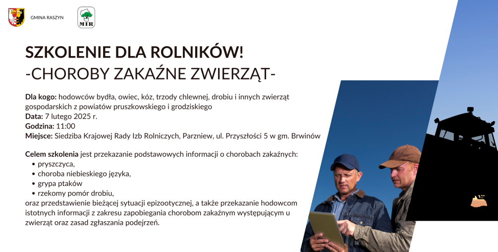 Szkolenia dla rolników pt.  "Pryszczyca i inne choroby zakaźne zwierząt gospodarskich"