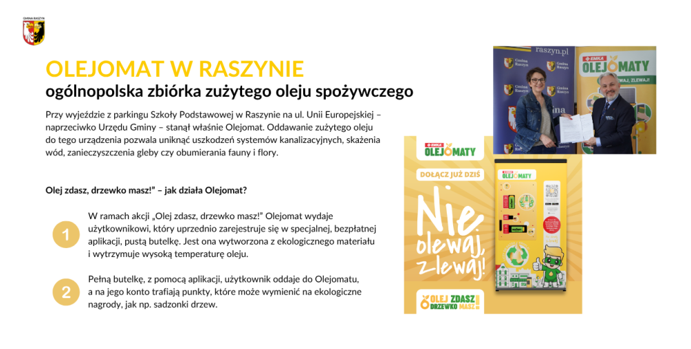 Olejomat naprzeciwko urzędu: dołączamy do ogólnopolskiej zbiórki zużytego oleju spożywczego (UCO)