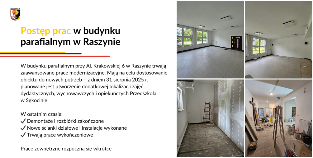 Modernizacja budynku parafialnego w Raszynie – postępy prac