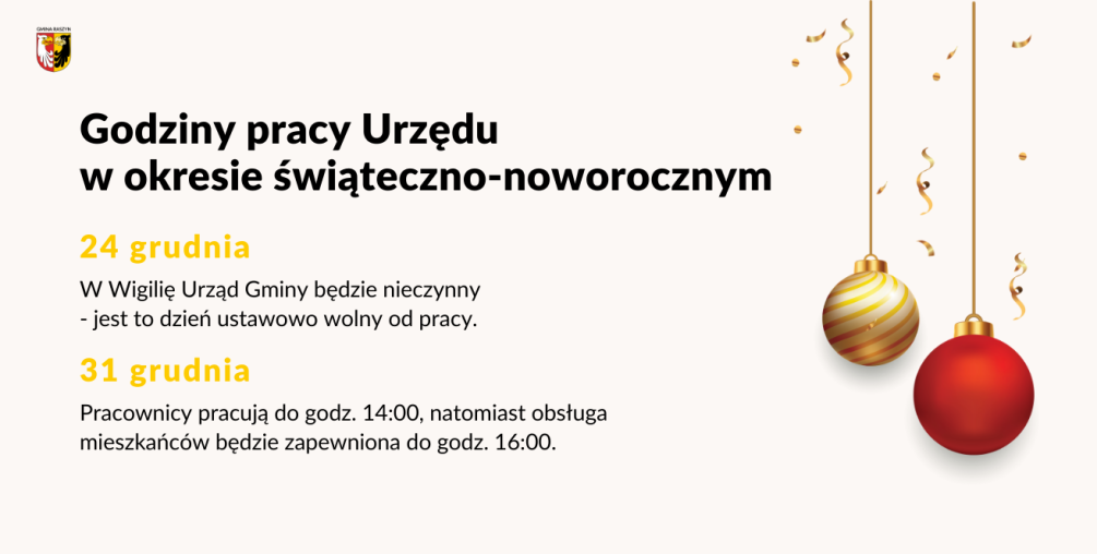 Praca Urzędu w okresie świąteczno-noworocznym 