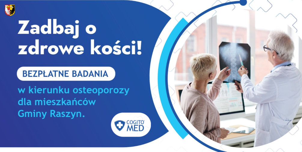 Plakat: Bezpłatne badania w kierunku osteoporozy dla mieszkańców Gminy Raszyn