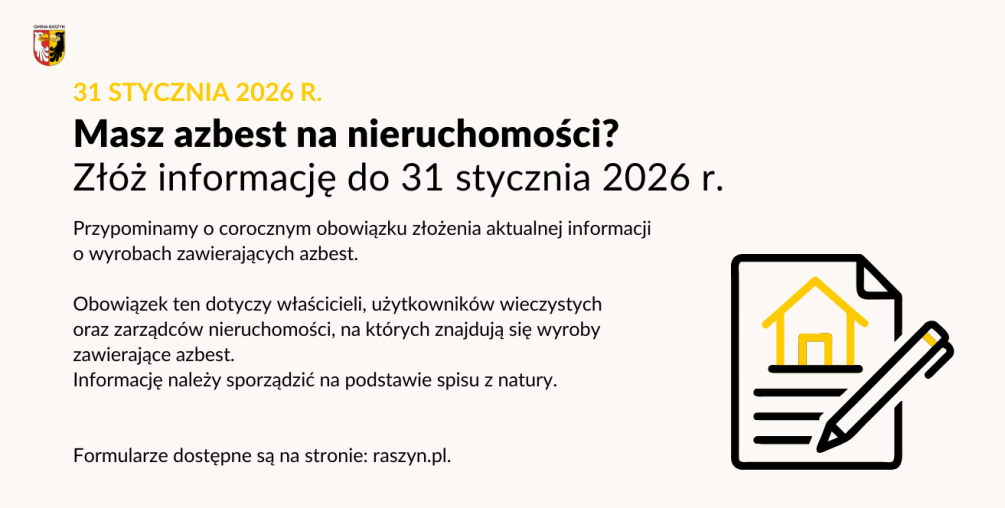 INFORMACJA O WYROBACH ZAWIERAJĄCYCH AZBEST DO 31.01.2026 r.