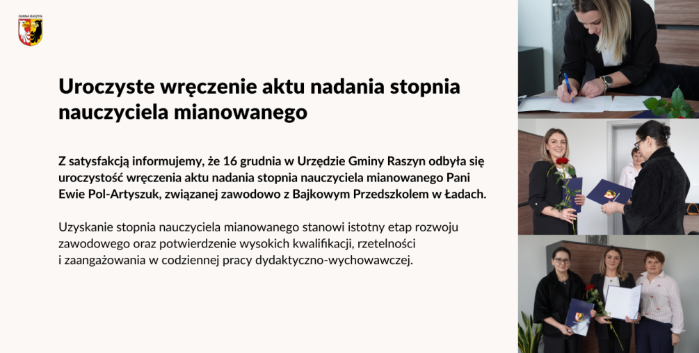 Uroczyste wręczenie aktu nadania stopnia nauczyciela mianowanego