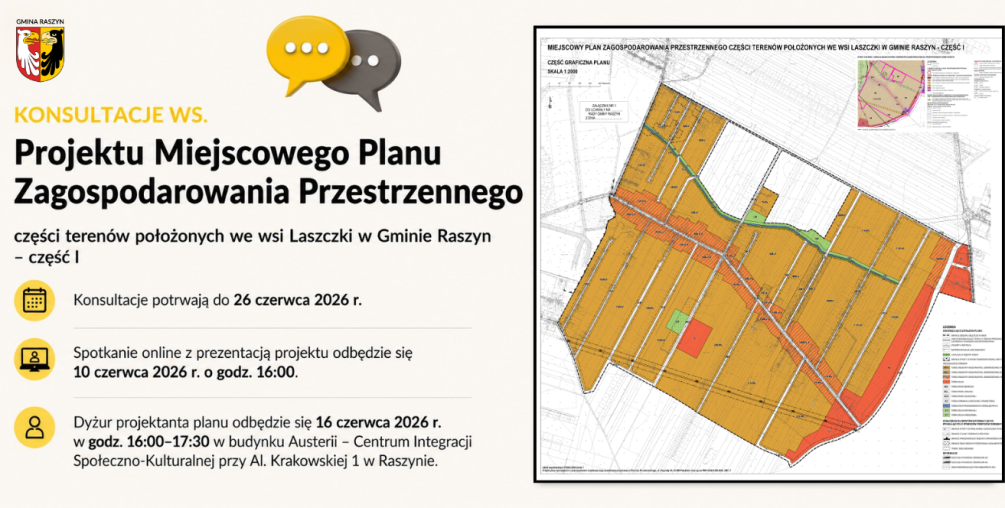 Konsultacje społeczne dotyczące projektu miejscowego planu zagospodarowania przestrzennego dla części terenów we wsi Laszczki – część I