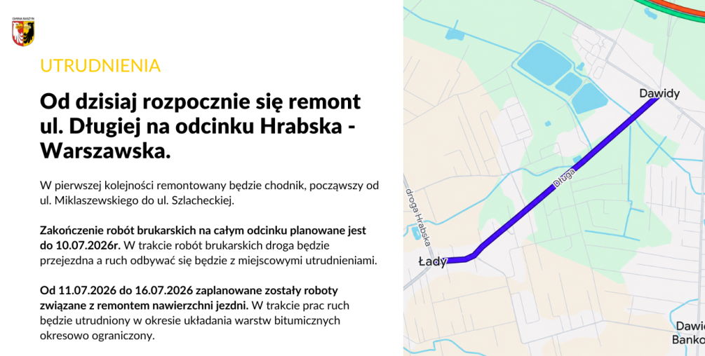 Remont ul. Długiej na odcinku Hrabska - Warszawska