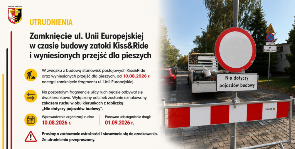 Czasowe zamknięcie ul. Unii Europejskiej w Raszynie