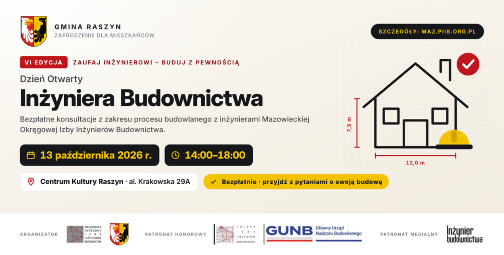 VI Dzień Otwarty Inżyniera Budownictwa – bezpłatne konsultacje w Raszynie