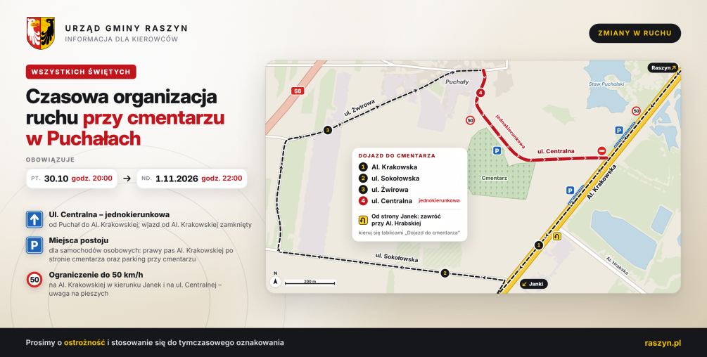 Wszystkich Świętych: zmiany w ruchu przy cmentarzu w Puchałach